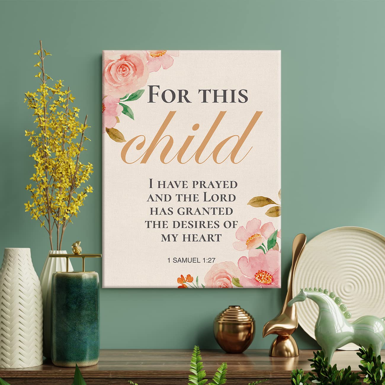 Nursery Bible Verse Print Canvas Wall Art Home Decor for This Child I Have Prayed Painting 12x15 Canvas Poster Framed Ready to H